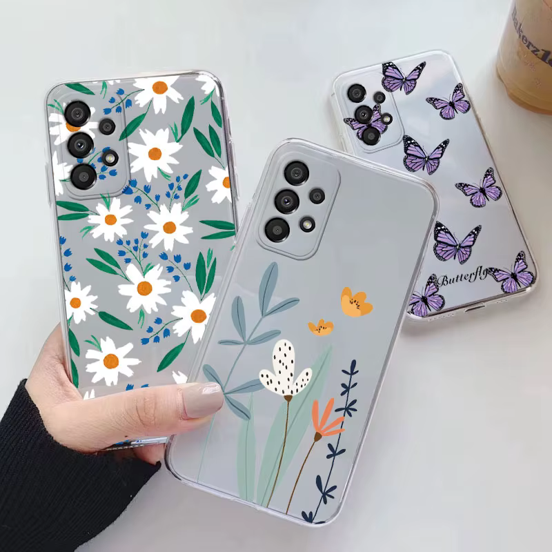 Funda de teléfono para Samsung A53 5G A33, cubierta de silicona Floral para Samsung Galaxy A73, Fundas transparentes de TPU suave