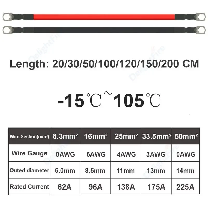 Cable de batería de coche, Cable de silicona con anillo de terminal M6 M8 M10, Cable eléctrico negro y rojo de 8/6/4/0AWG para batería inversora - imagen 4