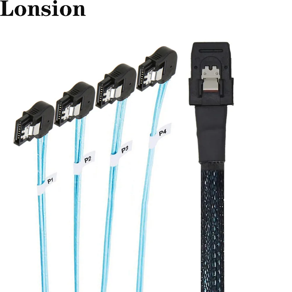 Paquete de cables de servidor de alta velocidad, Mini SAS HD SFF-8087 a 4 SATA 4x, Conector de ángulo izquierdo - imagen 5