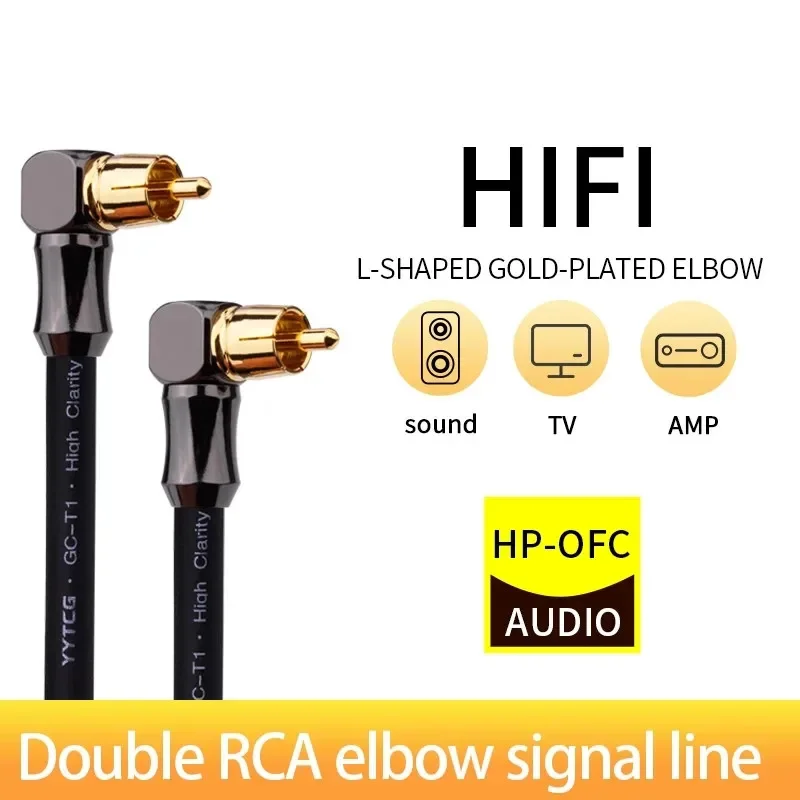 Cable RCA HIFI de 90 grados, Cables de Audio, conectores de codo, extensión en ángulo recto, Cable de vídeo OFC para cine en casa, DVD, sonido de alta fidelidad - imagen 5