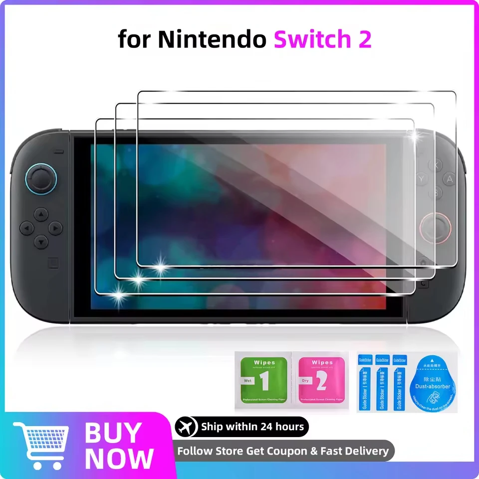 Protector de pantalla 9H para Nintendo Switch 2, película protectora transparente HD antiarañazos de vidrio templado para accesorios de Nintendo Switch 2