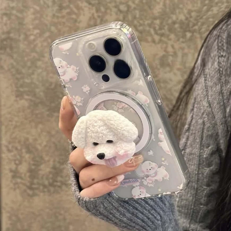 Korean Cute Little Dog Magnetic Socket Grip Phone Holder For iPhone 17 16 15 Pro Max For Samsung For Pad Magsafe Smart Tok - imagen 5