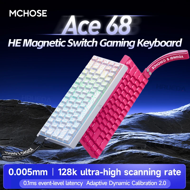 MCHOSE Ace 60/68 Interruptor magnético para teclado para juegos, 16M RGB, latencia de 0,1ms, velocidad de escaneo de 128K, calibración adaptable, diseño compacto - imagen 2