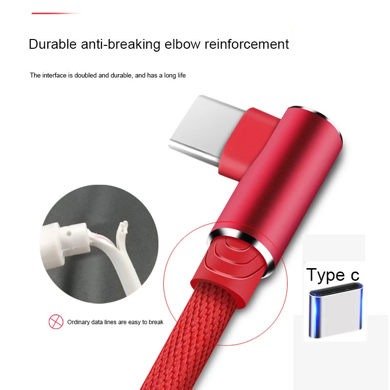 Cable cargador USB C tipo C de 1m, 2m, 3m, 90 ángulos, para Samsung, Huawei, Xiaomi, USB-C, USBC, tipo C, Cable de datos de carga rápida larga - imagen 5