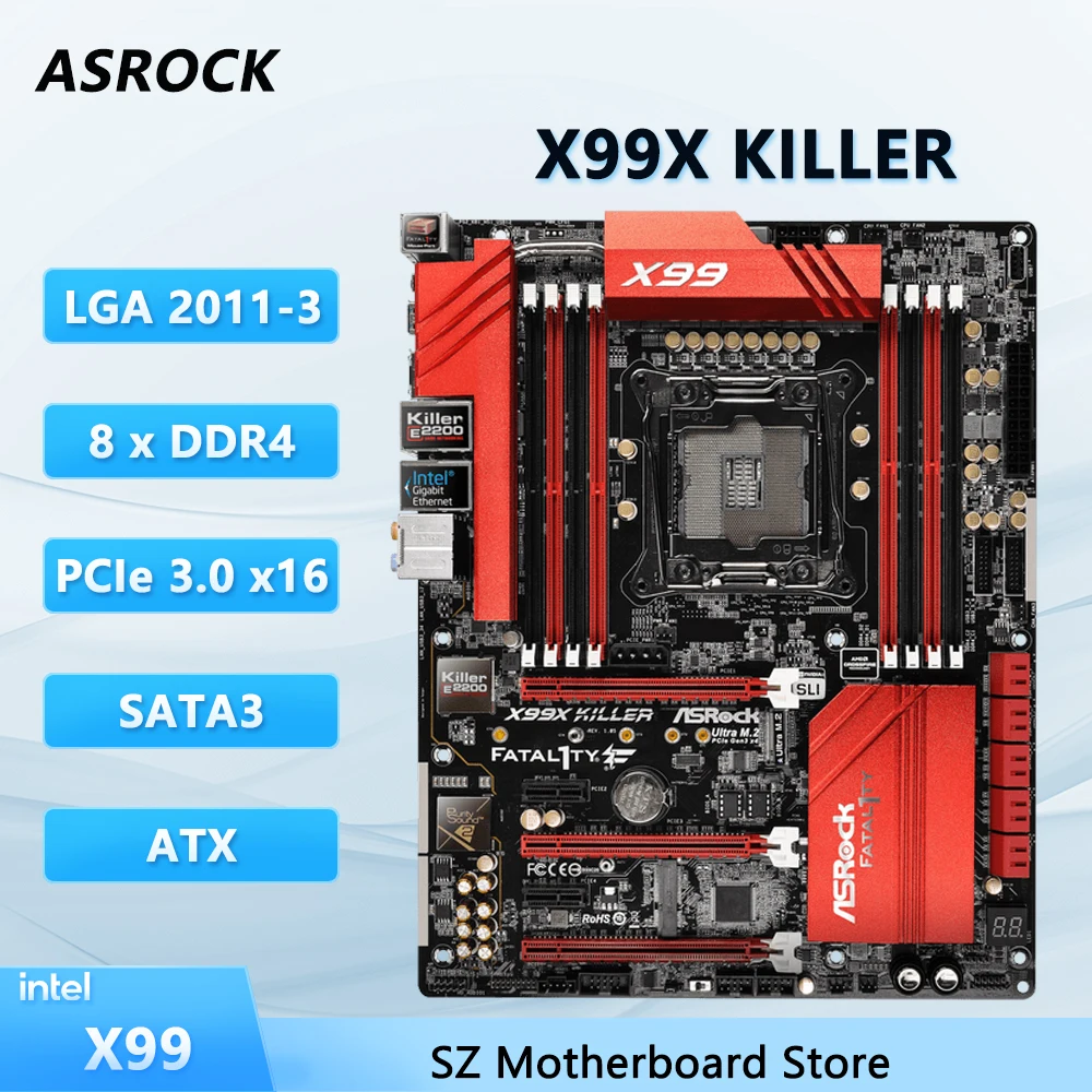 Placa base ASROCK X99X KILLER X99 LGA 2011-3 compatible con i7-5960X/6950X Xeon E5-2678 v3 CPU DDR4 128GB SATA Ultra M.2 ATX