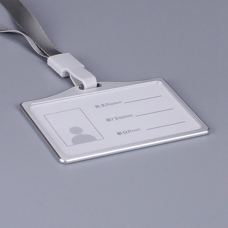 Tarjetero de identificación de aleación de aluminio de estilo Horizontal Superior con cuello de cordón para mujeres y hombres tarjeteros de trabajo de negocios