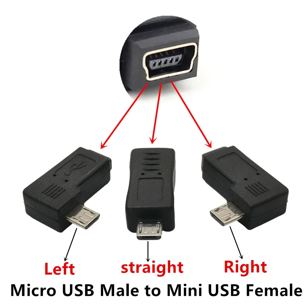 Mini USB en ángulo izquierdo y derecho de 90 grados, 5 pines hembra a Micro macho, adaptador de sincronización de datos, enchufe V8 a conector Mini USB - imagen 3