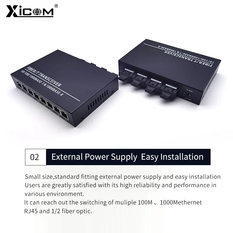 Convertidor de medios de fibra, conmutador Gigabit Ethernet, transceptor SC, modo único, 20KM, 1000M, 4 puertos de fibra, 8 puertos RJ45, simple/dúplex, 1 unidad - imagen 4
