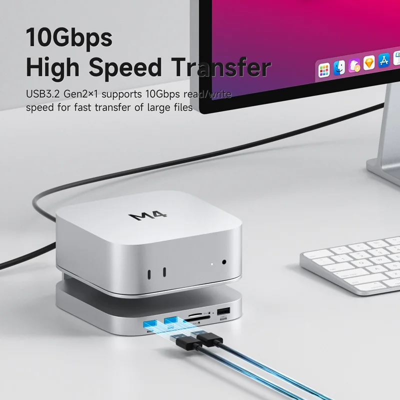 Hagibis-Hub USB C con carcasa SSD M.2 para Mac Mini M4/M4 Pro, soporte tipo C, estación de acoplamiento, carcasa SSD USB3.2 Gen2 SD4.0 TF4.0 - imagen 5