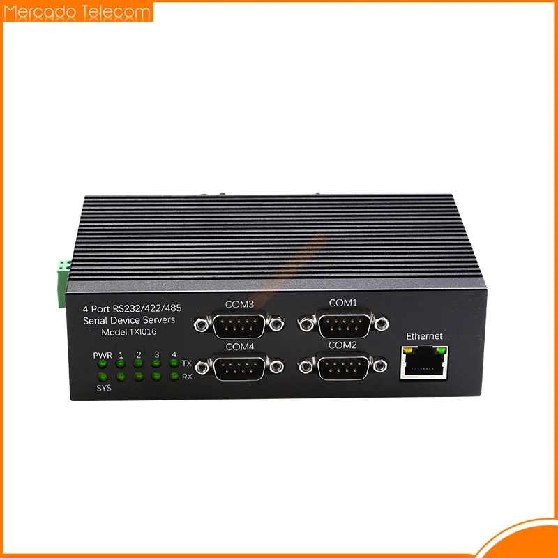 Convertidor de dispositivo serie a Ethernet, carril Din Industrial de 4 puertos, equipo de transmisión de puerto serie RS232/RS485/RS422