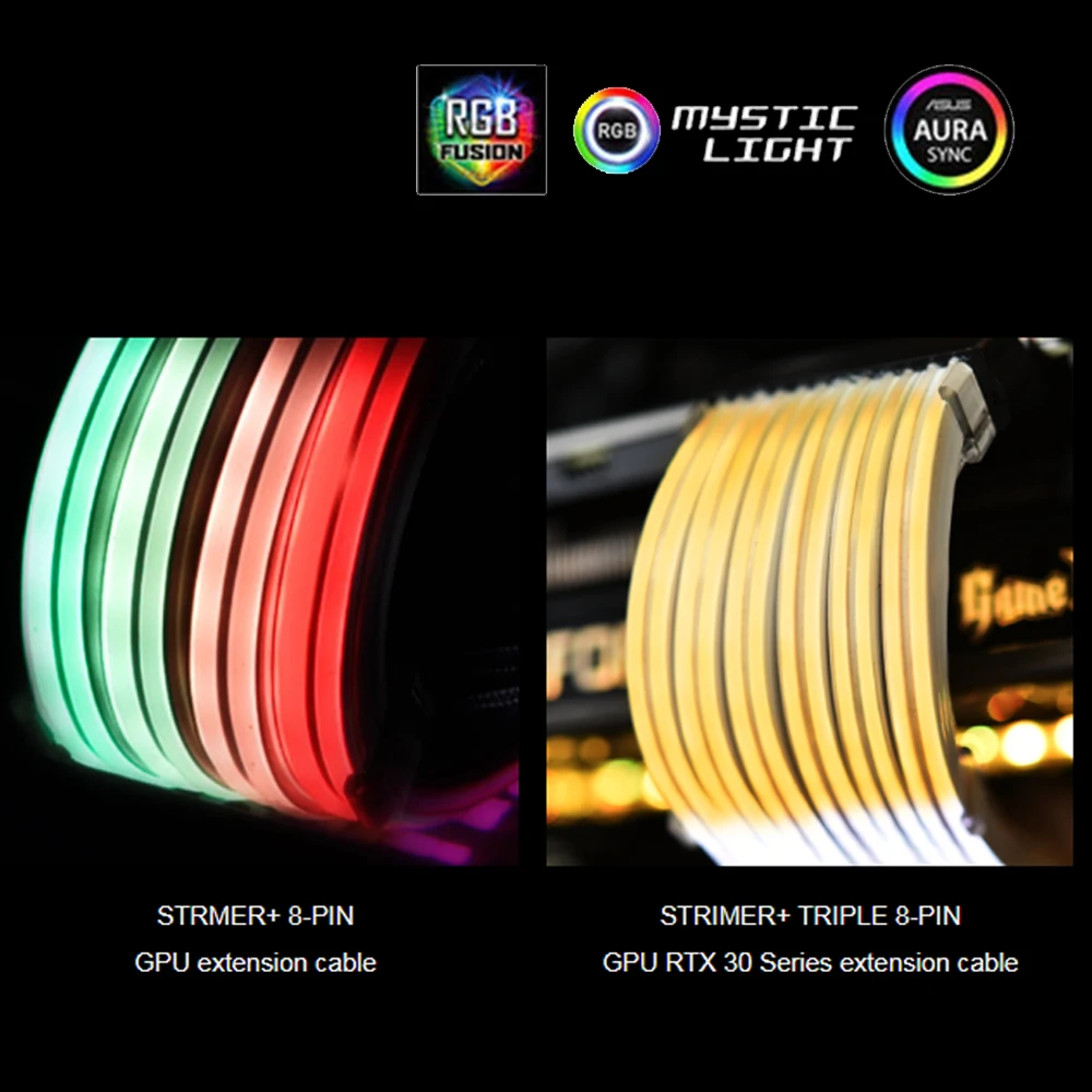 Cable de extensión Strimer Plus Li, Cable de alimentación RGB VGA direccionable, guía de luz arcoíris de silicona Triple de 8 pines - imagen 3
