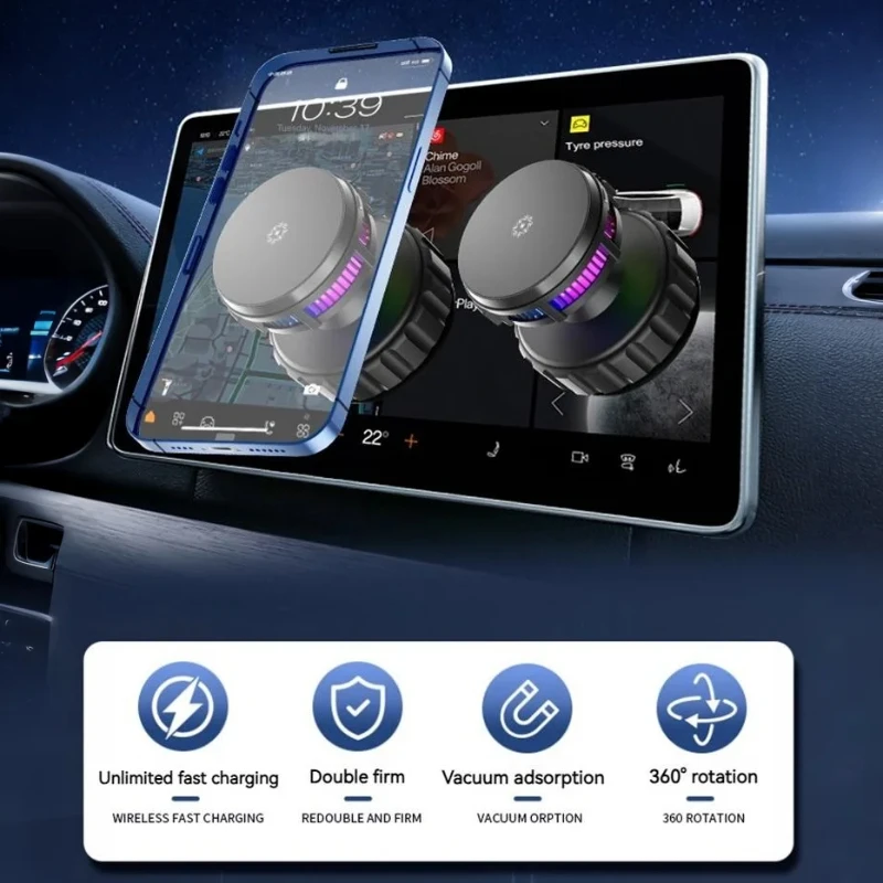 Cargador inalámbrico magnético de 15W con ventosa, refrigeración semiconductora, iluminación RGB, funciona con todas las marcas, para coche/cocina/gimnasio - imagen 2