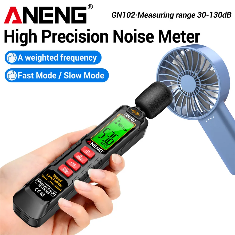 ANENG GN102 medidor de ruido con Sensor de alta precisión 30-130dB ruido ambiental cubierta de esponja a prueba de viento herramientas de medición de retención de datos - imagen 3