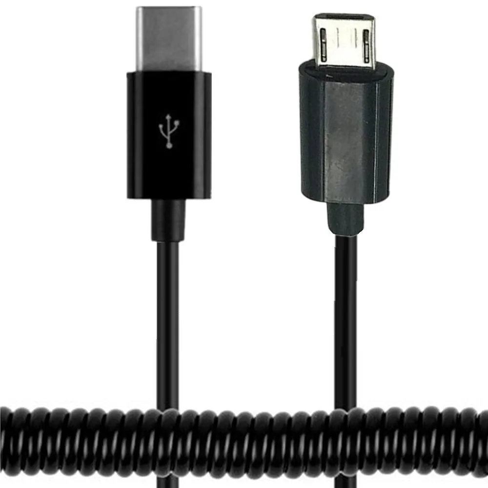 Cable espiral USB 3,1 tipo C macho a USB 2,0 Micro 5 pines y Mini USB, Cable de rizo de resorte elástico de 1m 3m - imagen 2