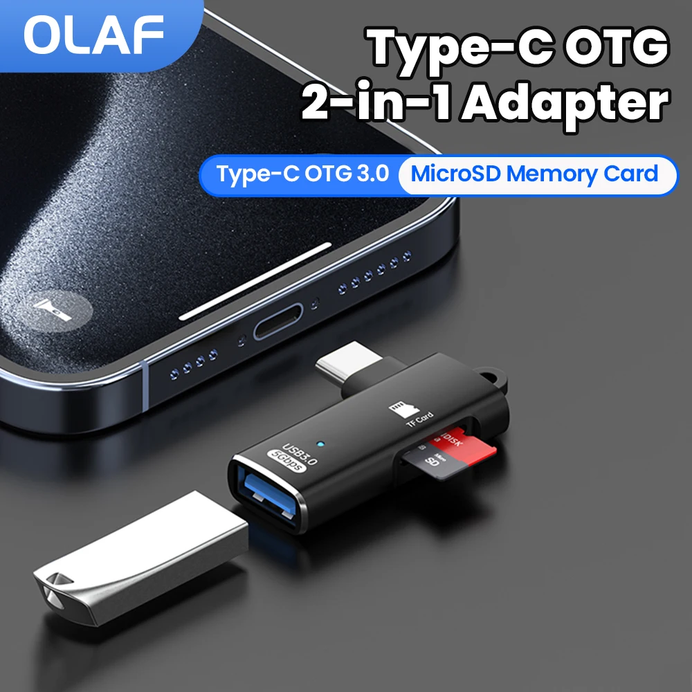 Adaptador 2 en 1 tipo C OTG, tarjeta de memoria tipo C a TF, lector de tarjetas OTG, convertidor de transferencia de datos USB3.0 para iphone 15 16, tableta portátil