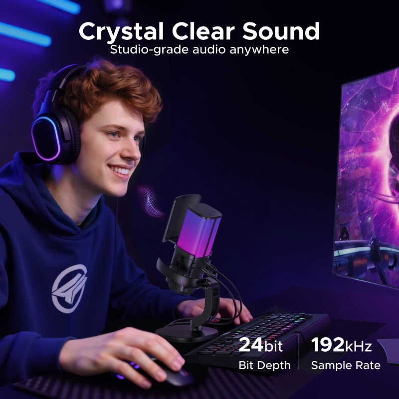 UGREEN Micrófono USB con botón de silencio táctil e iluminación RGB Adecuado para PC Mac Juegos Karaoke Grabación Streaming Podcasting - imagen 2