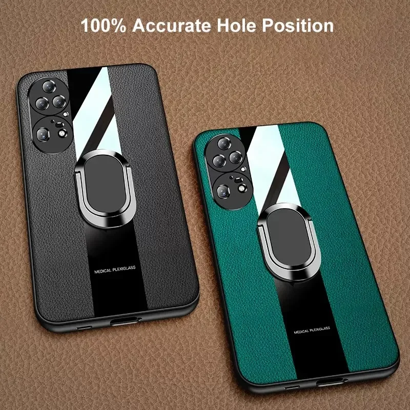 Funda de cuero de lujo para Huawei P40 Lite P50 Pro, soporte de anillo, funda de teléfono de silicona para Huawei Mate 50 20 30 40 Pro Plus Coque - imagen 2