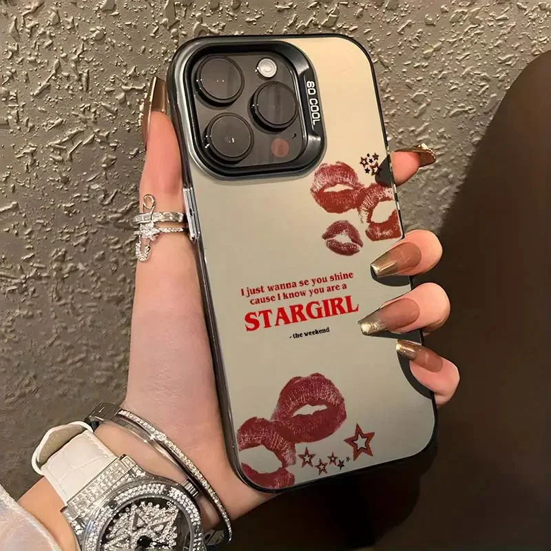 Cool Lips-funda de teléfono con letras de estrella de cinco puntas para iPhone 16 15 14 13 12 11 Pro Max 16E SE2 XS XR 7 8 Plus, cubierta esmerilada con láser