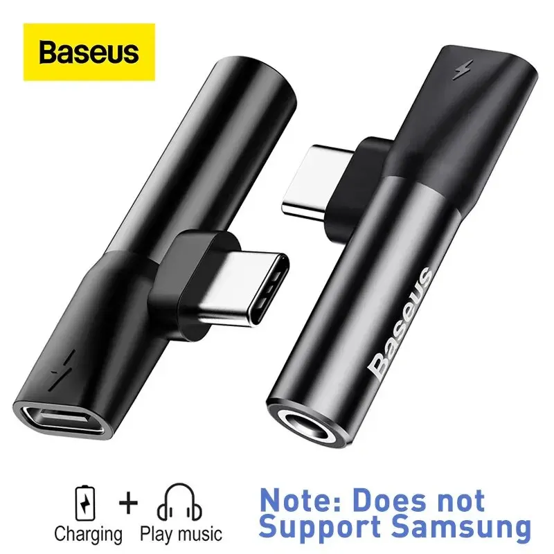 Baseus L41 tipo C a conector de 3,5mm Cable de Audio adaptador divisor de auriculares para Xiaomi Huawei cargador USB C adaptadores de conectores Aux