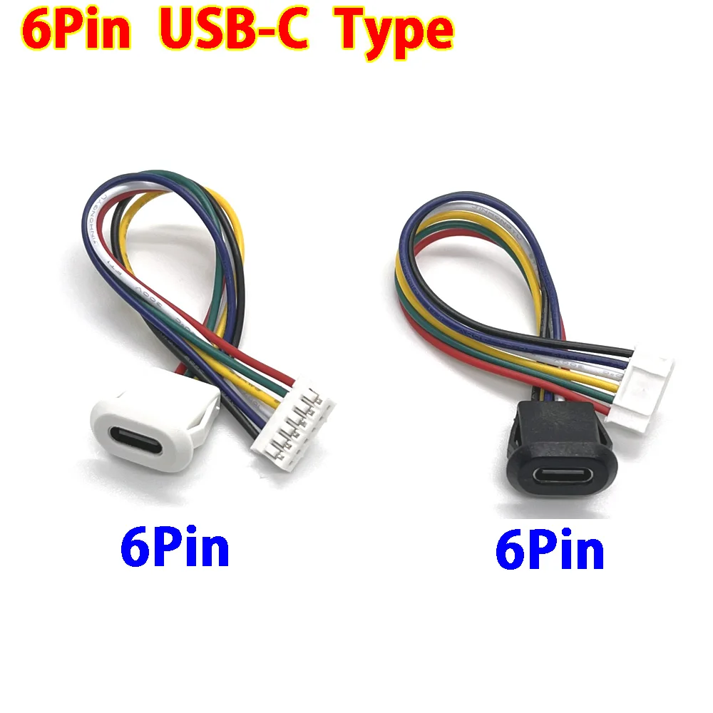Conector USB resistente al agua tipo USB-C de 2, 4 y 6 pines, base hembra de compresión directa, interfaz de carga con cable de soldadura - imagen 5