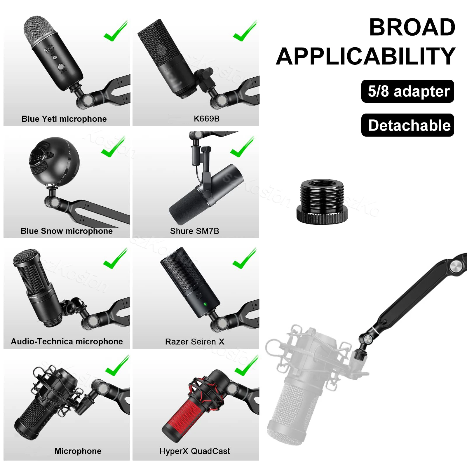 Soporte de micrófono ajustable para estudio de grabación de Streaming, brazo de pluma para micrófono azul Yeti Shure SM7B AM8 A8 A6V K688 K669 - imagen 3