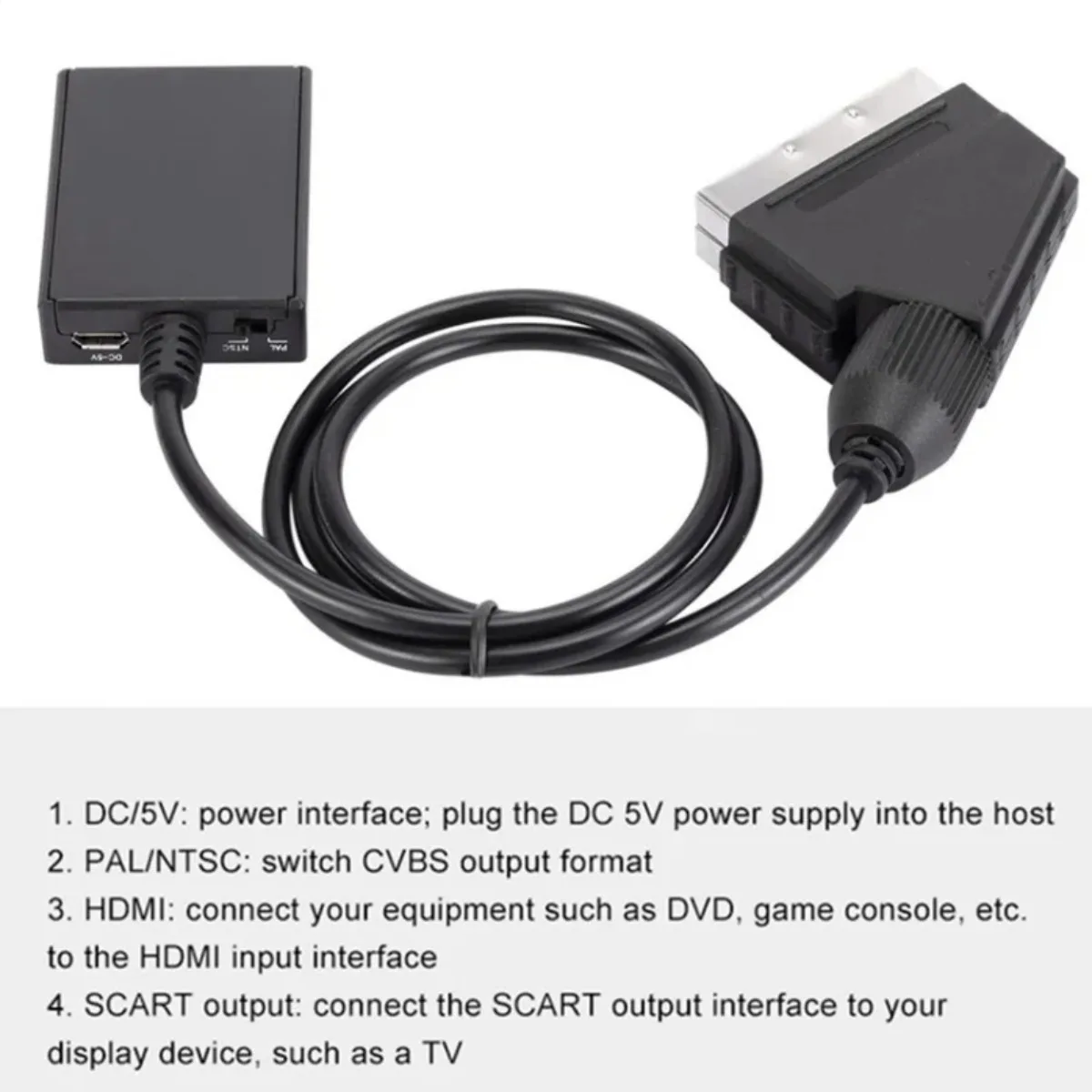 LccKaa 1080P HDMI a adaptador SCART Adaptador convertidor de Audio y vídeo para HD TV DVD para Sky Box STB Plug and Play Cable DC de lujo - imagen 5
