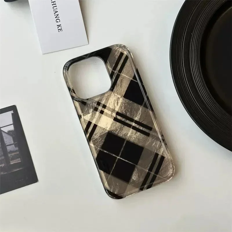 Funda de teléfono con diseño de rejilla de diamante dorado y negro Retro para iPhone 16 15 14 13 12 11 Pro XR XS Max 7 8 Plus, funda trasera a prueba de golpes - imagen 5