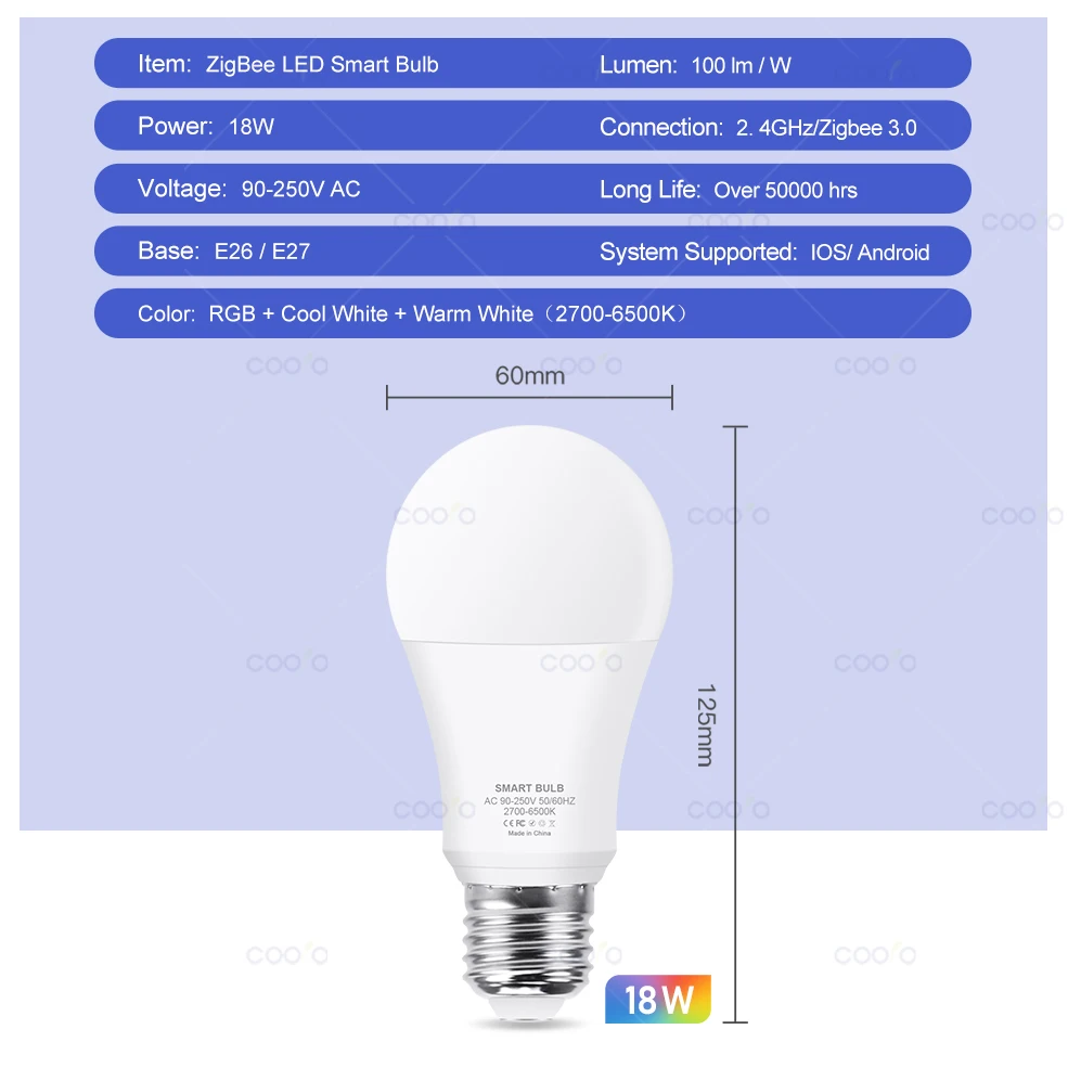 Bombilla LED Zigbee 3,0 de 18W RGB + WW + CW E27 Tuya bombilla inteligente funciona con Smart Life Alexa Amazon Google Home Hub requerido - imagen 3