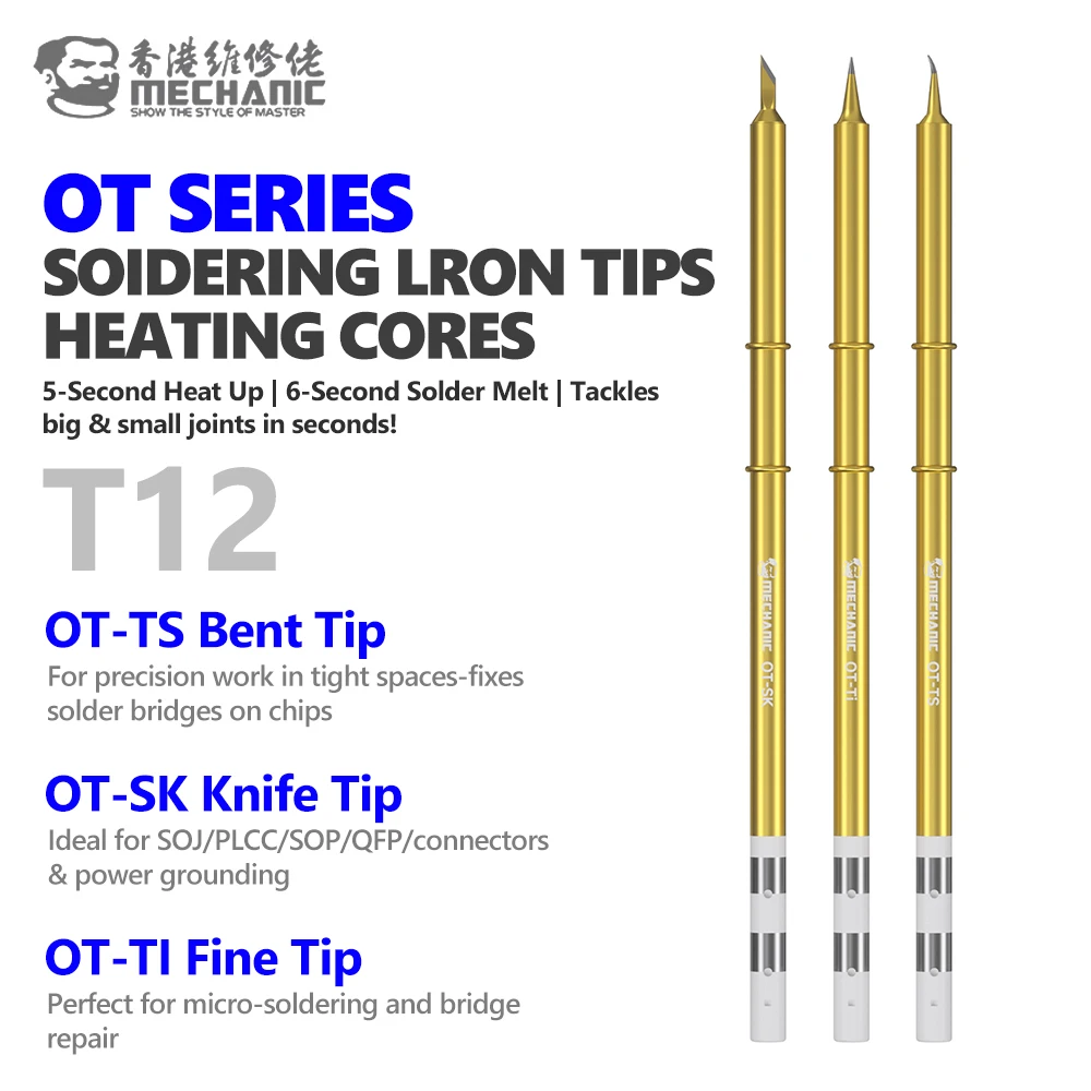 Elemento calefactor de soldador serie OT-TS/SK/TI mecánico T12 para reparación de teléfonos móviles, placa base, herramienta de soldadura de Chip PCB - imagen 2
