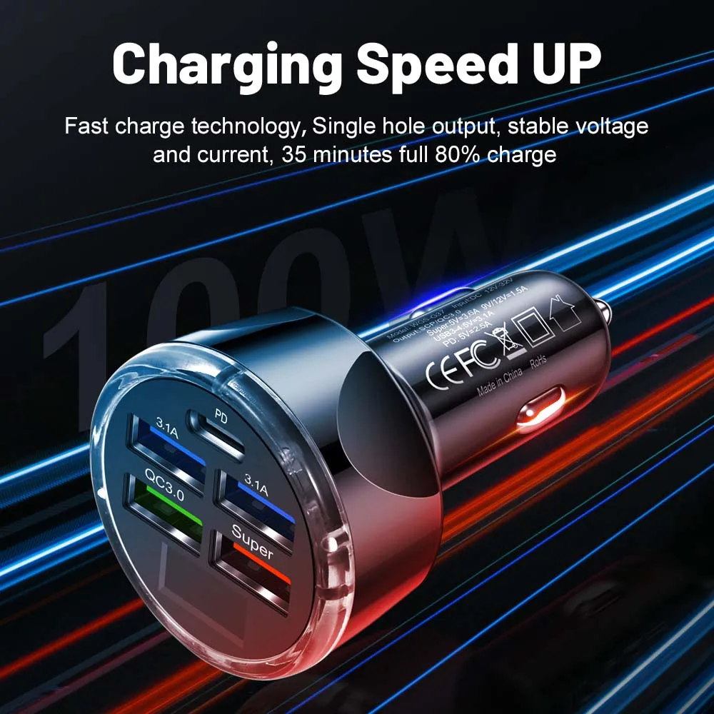 Cargador de coche 4usb PD 250W tipo C adaptador de teléfono móvil automático de carga rápida para iPhone Samsung Huawei Xiaomi QC 3,0 - imagen 4