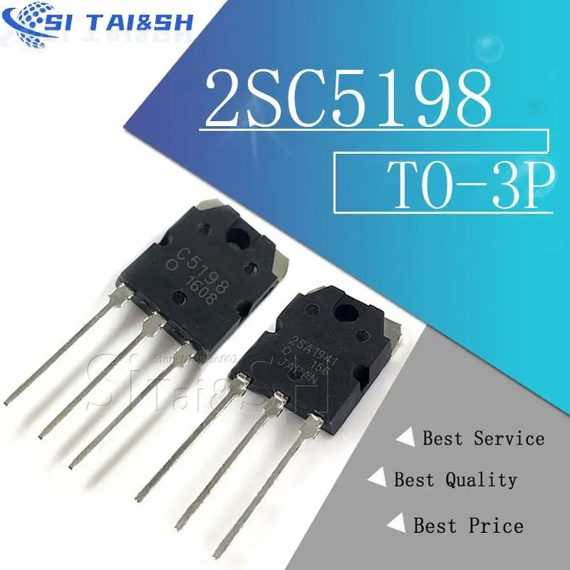 10 Uds 5 pares 2SC5198 2SA1941 TO3P (5 uds A1941 + 5 uds C5198) TO-3P Transistor de potencia