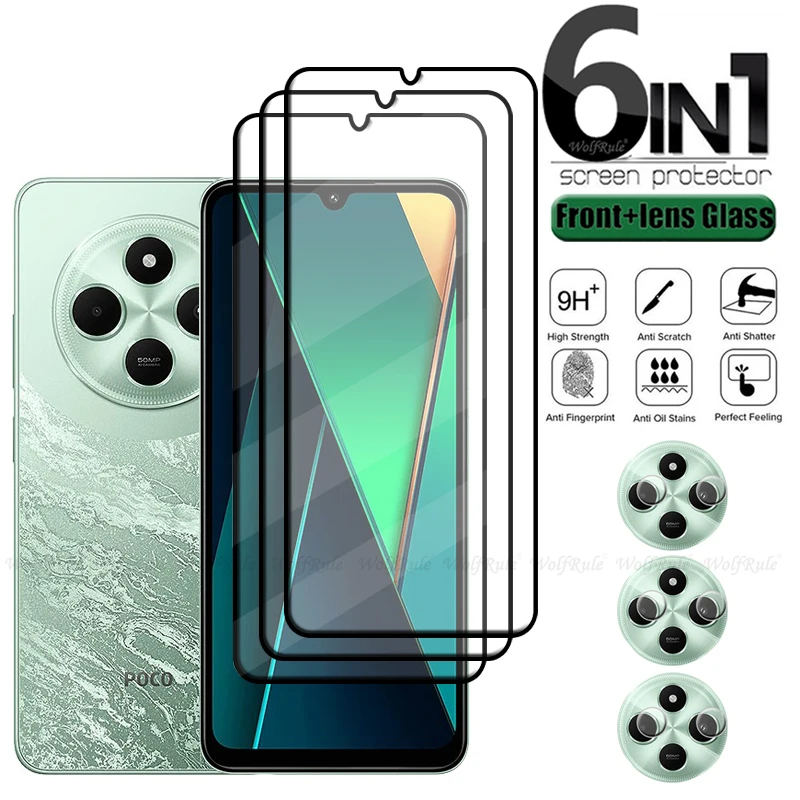 6 en 1 para Poco C75 vidrio Xiaomi Poco C75 vidrio templado 9H HD cubierta protectora completa pegamento Protector de pantalla Poco C75 lente de vidrio - imagen 2