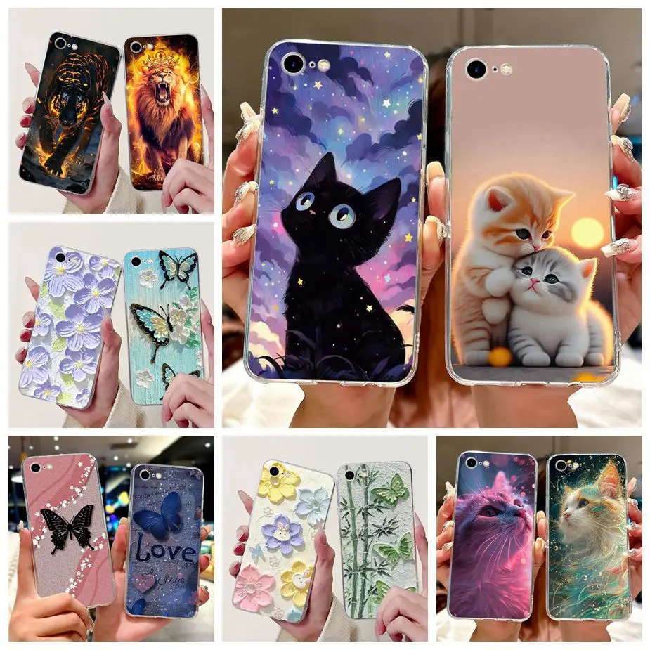 Para Apple iPhone SE 2020 funda bonita funda pintada de gato funda de teléfono delgada suave de silicona transparente para iPhone SE 2022 iPhoneSE 2020 parachoques