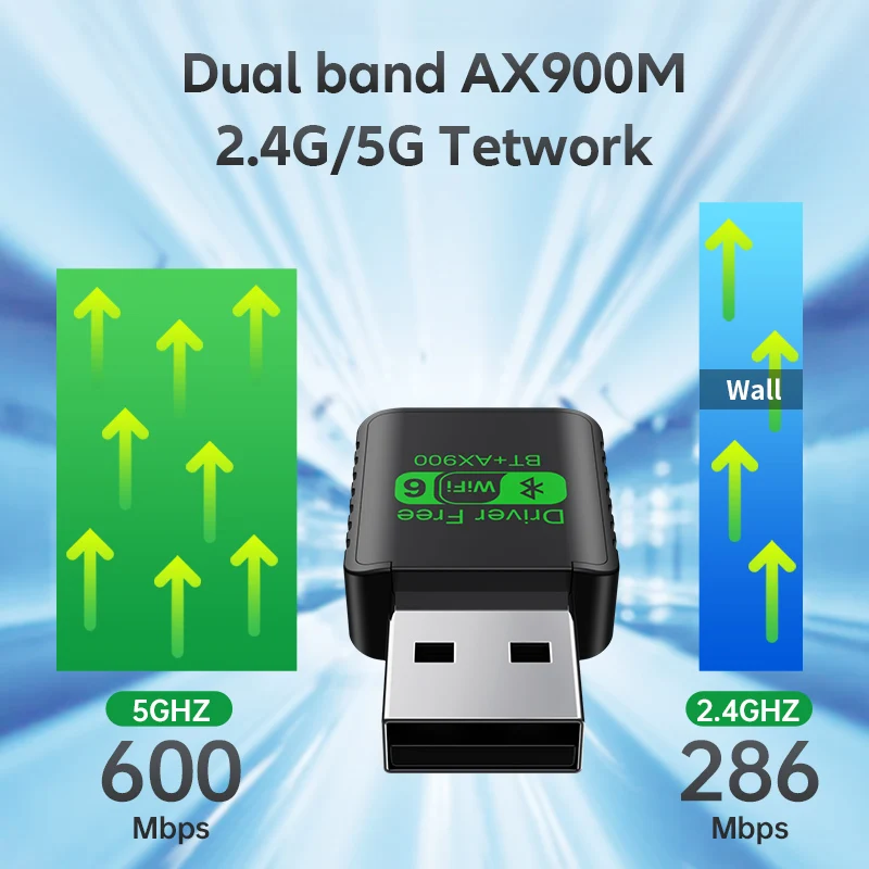 Adaptador AX900 USB WiFi6 Bluetooth 5,4 2 en 1 Dongle de doble banda 2,4G y 5G WiFi red receptor Wlan inalámbrico para Win10/11 controlador gratis - imagen 3
