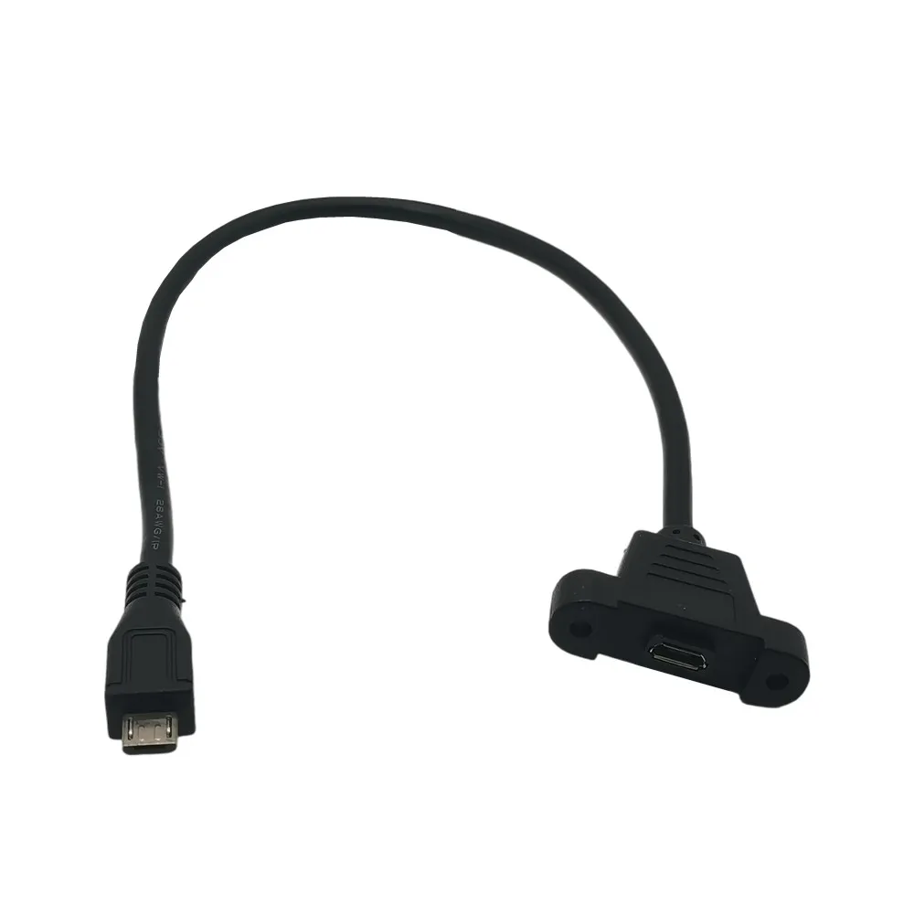 Extensor de extensión Micro USB hembra a Micro USB macho F/M Cable corto de carga de fecha negro 30CM 50CM puerto de enchufe de montaje en Panel USB