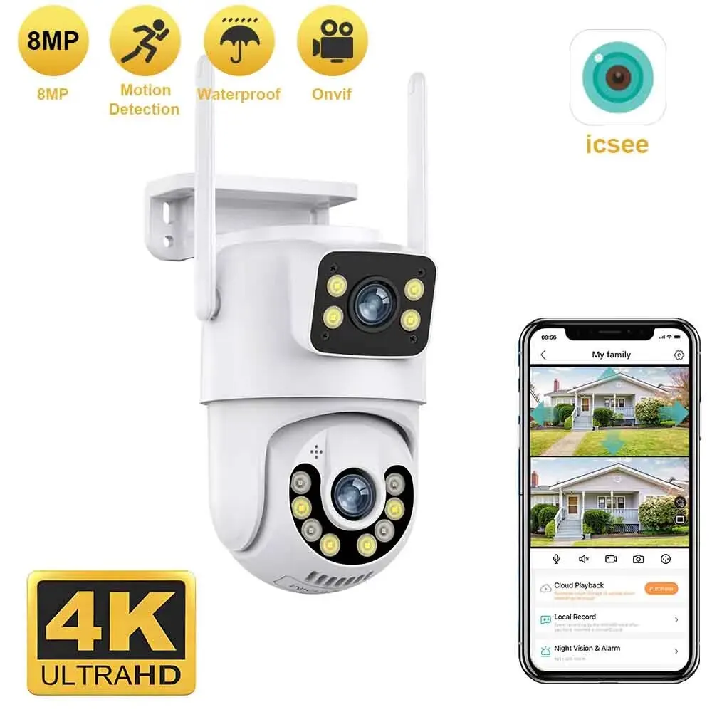 Mini lente Dual pantalla Dual 4K 8MP PTZ WIFI cámara HD IP al aire libre seguimiento automático protección de seguridad vigilancia CCTV ICSee - imagen 2