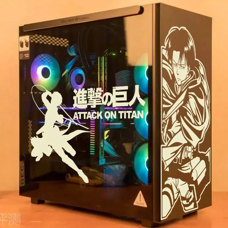 Levi Ackerman-pegatinas de Anime para funda de PC, calcomanías de vinilo de decoración de dibujos animados personalizados, piel de chasis de computadora Atx, impermeable - imagen 2