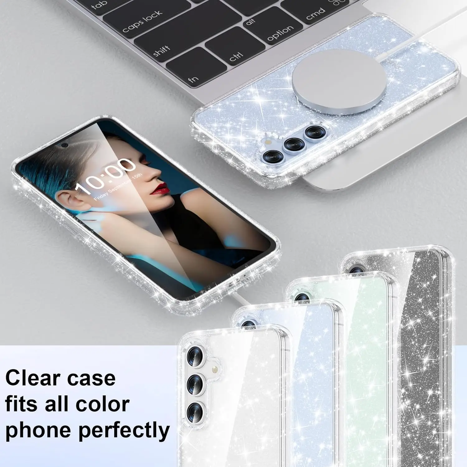 Funda con purpurina para Samsung Galaxy S24 FE S23 Ultra S22 Plus S21 A16 A06 5G A55 A35 A25 A15 A54, accesorios transparentes para teléfono - imagen 5
