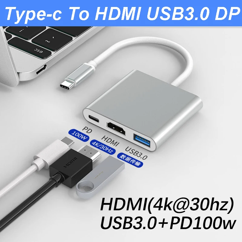 Tipo C a HDMI 4K USB 3,0 PD 100W Cable de carga USB 3,1 Hub para Mac Air Pro Huawei Mate10 Samsung S8 Plus HDTV proyector portátil