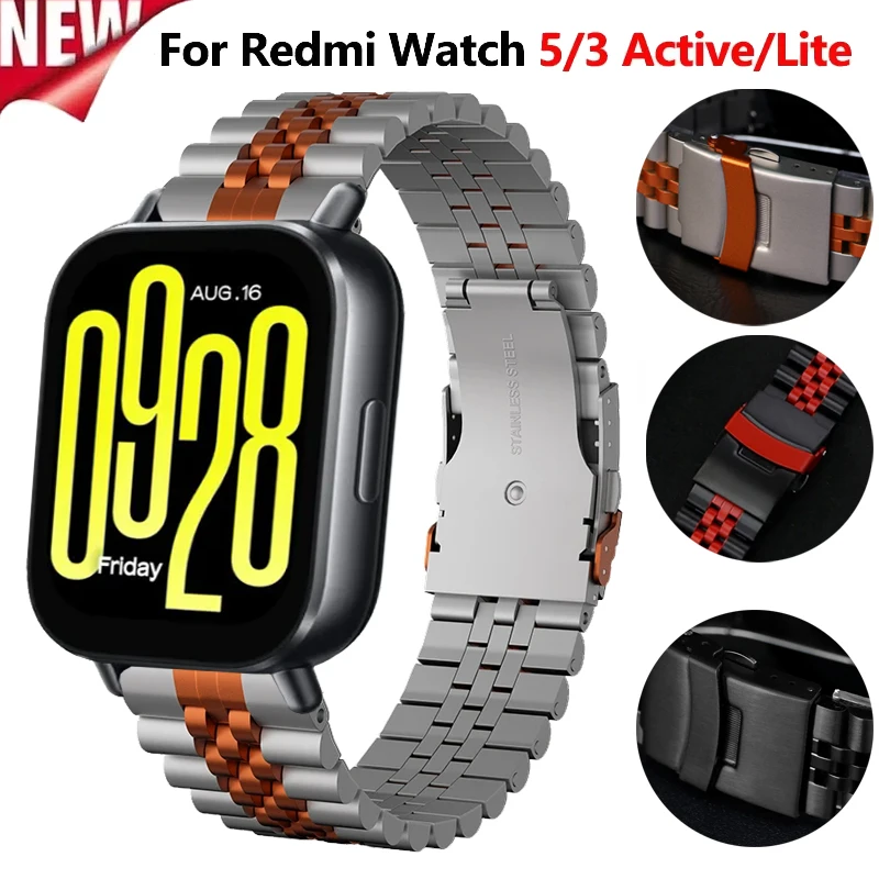 Correa de acero inoxidable de 22mm para Redmi Watch 5 Active/5 Lite Smartwatch pulsera para hombre Correa para Redmi Watch 3 Lite/3 Active Band