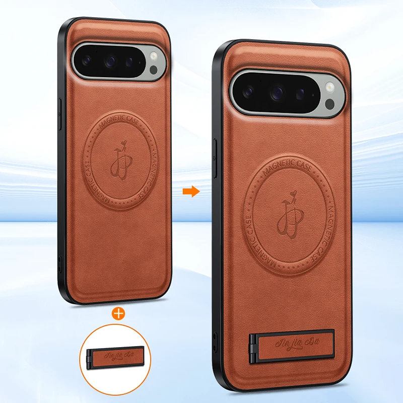 Para Google Pixel 10 Pro XL Funda de cuero con soporte para Pixel 10 Pro 9pro XL 8A 7A 6 magnética para cubierta de carga inalámbrica Magsafe - imagen 5