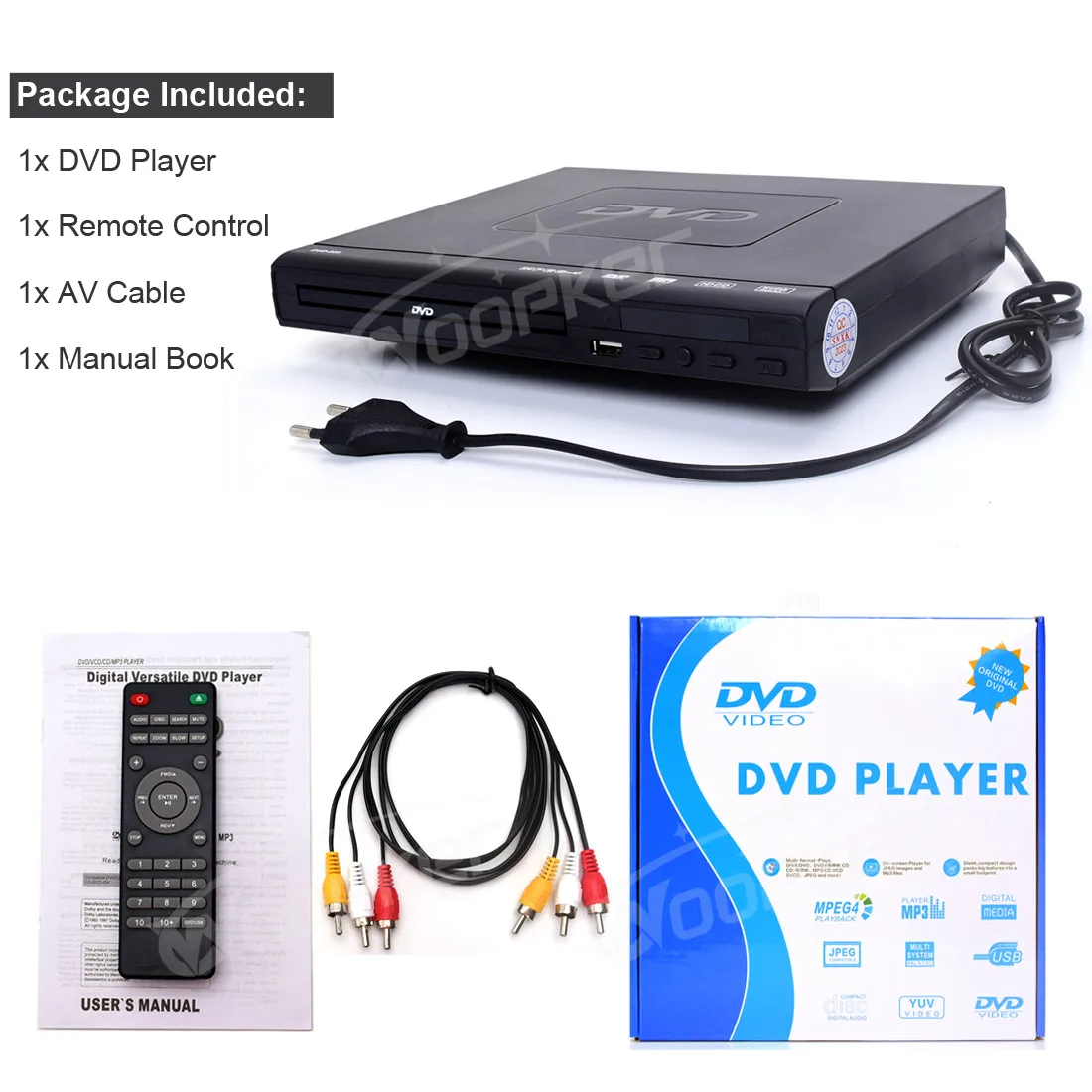 Woopker-reproductor de DVD-225, reproductor de discos de TV Digital de múltiples regiones, compatible con DVD, CD, MP3, MP4, VCD, sistema de cine en casa USB - imagen 5