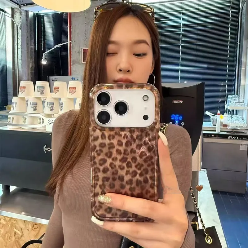 Funda de teléfono con estampado de leopardo marrón elegante para iPhone 17 Pro Air 16 15 14 13 12 14 Pro Max 16E X XR XS Max Plus cubierta a prueba de golpes