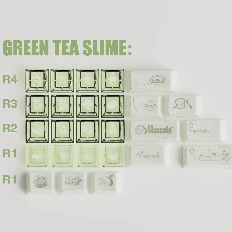 Juego de teclas con tema Matcha Cat Green, perfil de cereza PBT + PC, sublimación en caliente de cinco lados, teclas personalizadas para regalo de teclado mecánico - imagen 3