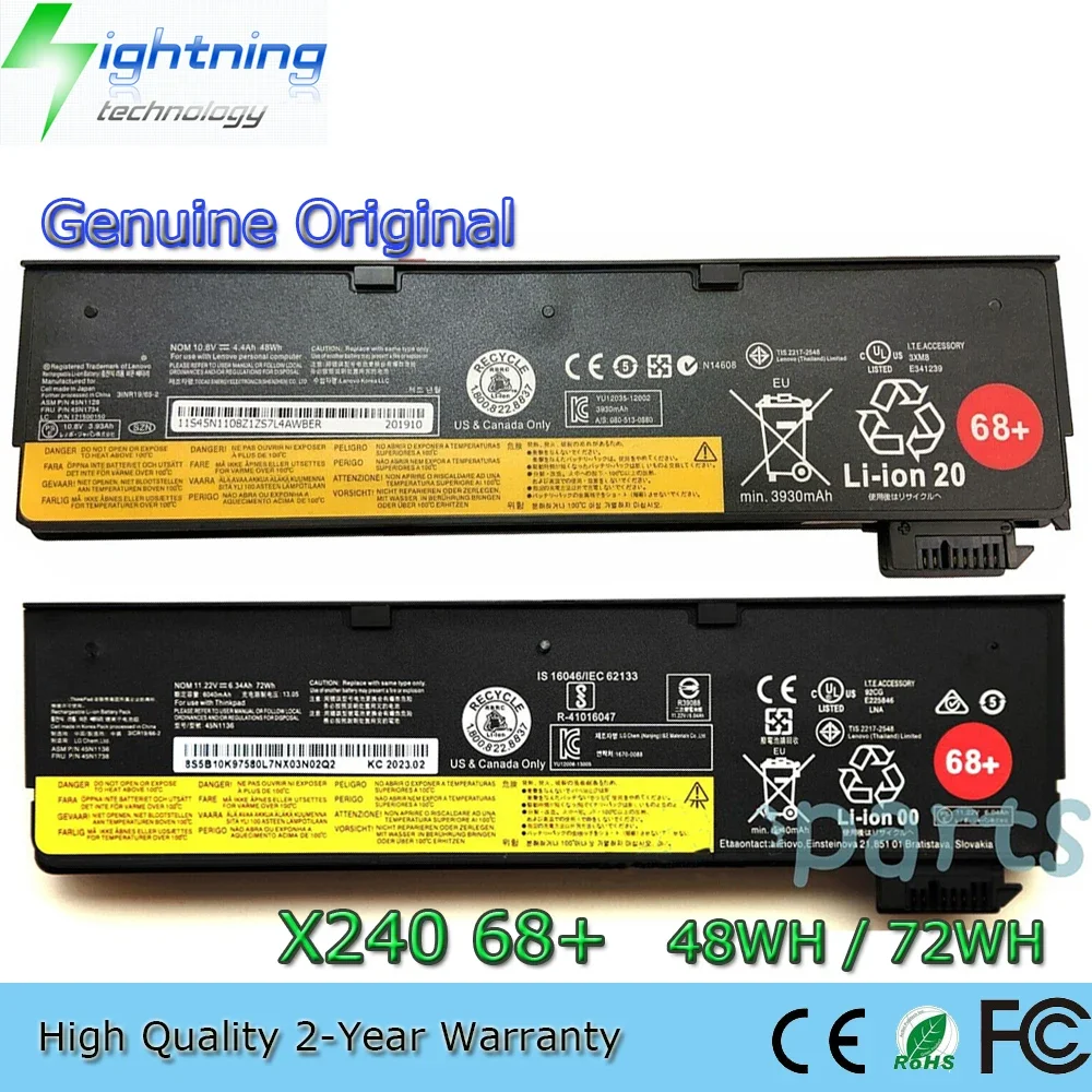 Nueva batería Original para ordenador portátil 68 + 10,8 V 48Wh 72Wh para Lenovo ThinkPad X240 X250 X260 X270 T450 T440 T440s 45N1136 45
