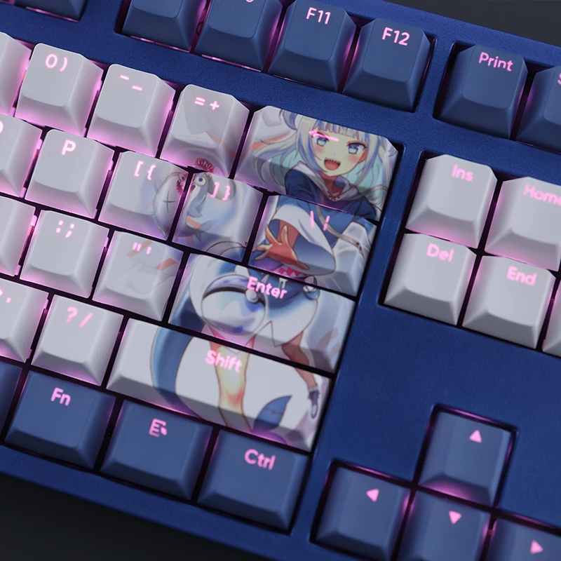 108 teclas/juego Vtuber Gawr Gura Keycap PBT tinte subcama retroiluminado Keycaps Anime Gaming Key Caps para ANSI 61 87 104 108 Cherry Profile - imagen 3