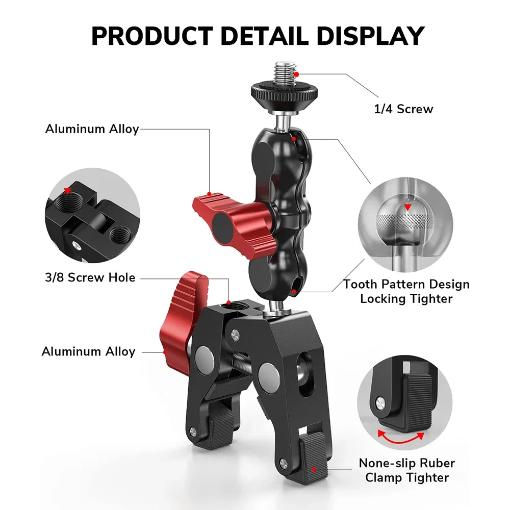 Cabezal de bola de 360 ° para cámara SLR, soporte de abrazadera para DSLR Rig, Monitor LCD, luz LED, Flash, trípode, brazo mágico, accesorio de estudio fotográfico - imagen 2