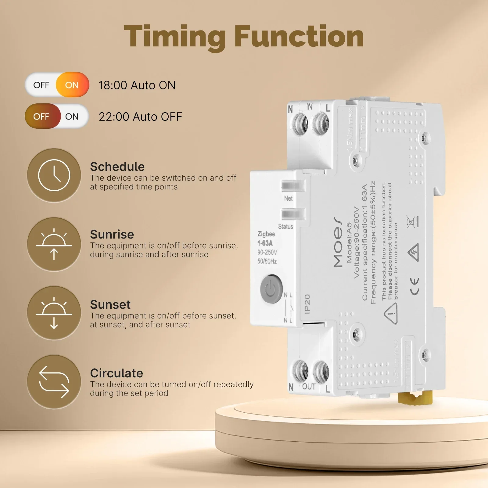 MOES Tuya Zigbee-disyuntor inteligente 63A, Monitor de electricidad V0, juego de umbral de alarma retardante ignífugo, Control por aplicación con Alexa - imagen 4