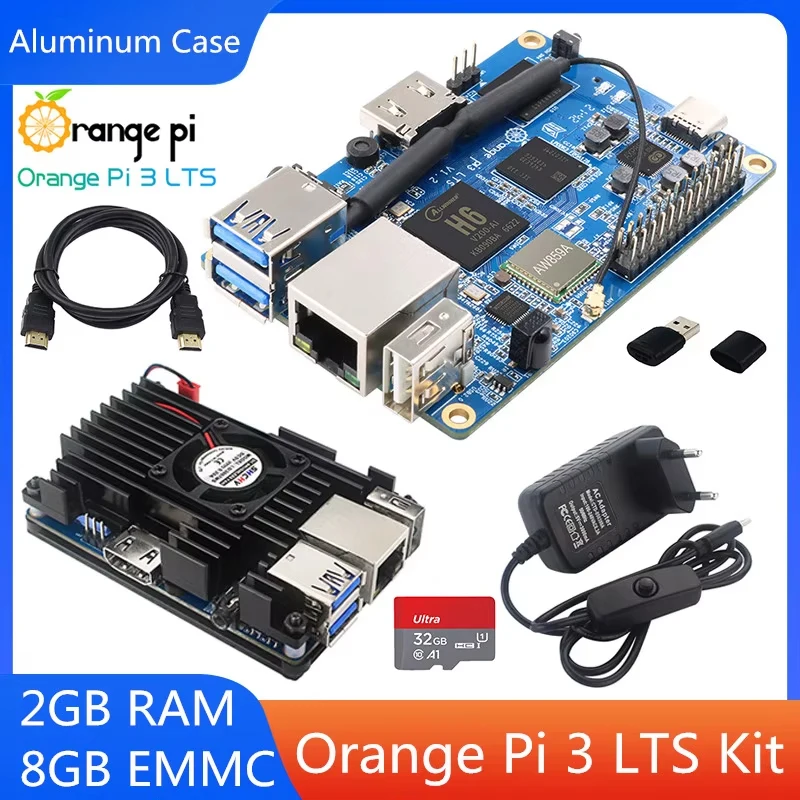 Orange Pi 3 LTS AllWinner H6 2G RAM 8G EMMC Flash WiFi BT 5,0 caja opcional ejecutar Android 9,0 Ubuntu Debian OS para Orange Pi 3 LTS