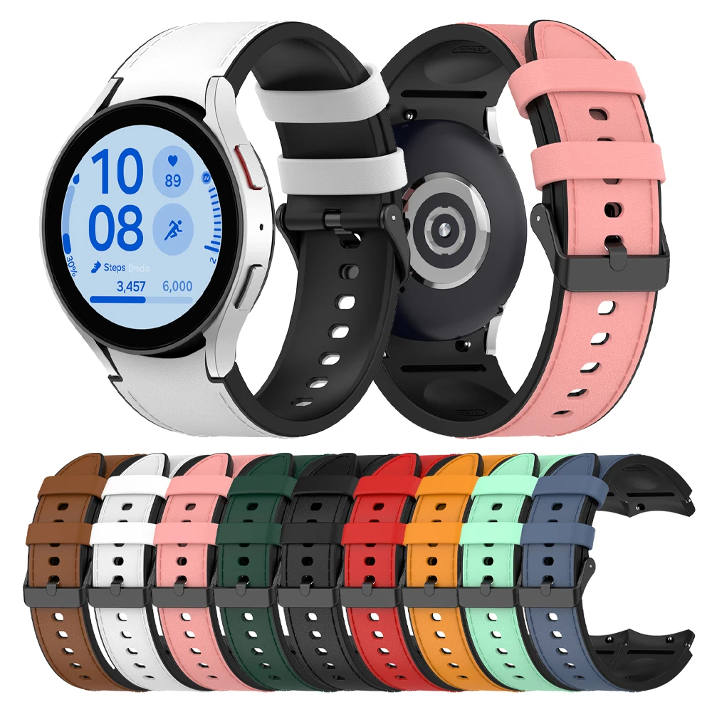 Correa de silicona de cuero sin huecos para Samsung Galaxy Watch, pulsera de extremo curvo, 7, 6, 5 Pro, 40mm, 44mm, Watch 6, 4, Classic, 47, 43, 46mm
